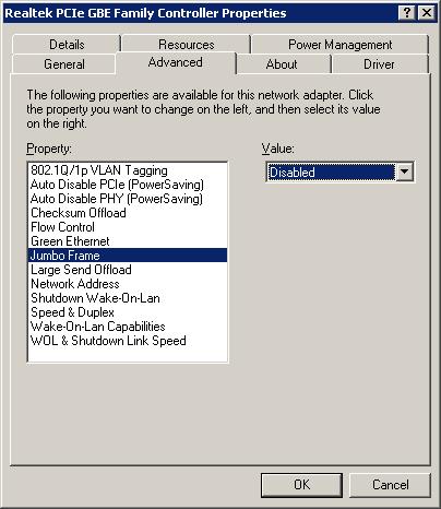 Network Adapter properties