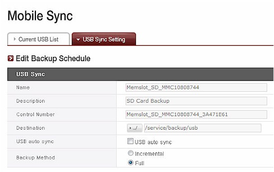 USB Backup configuration