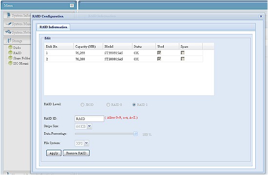 RAID Edit screen