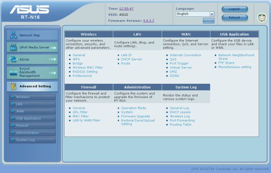 Advanced setting screen