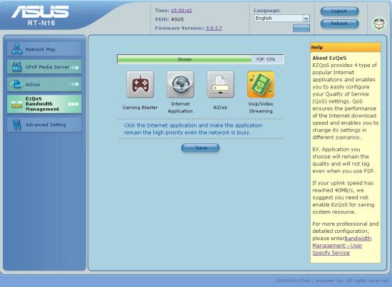 EzQoS bandwidth management showing priority given to Voip/Video streaming