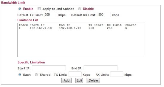 Setting bandwidth limits