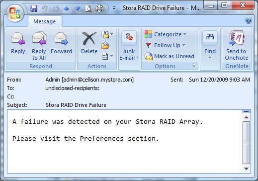 Email notification of RAID failure