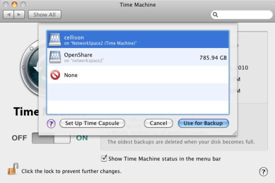 NetworkSpace2 configured for Time Machine Backups on 2 separate shares