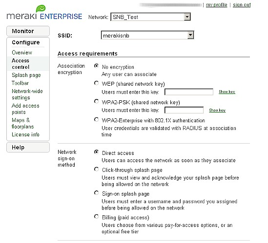 Access control settings