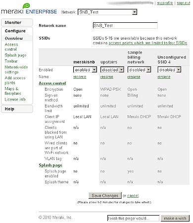 Setting up SSIDs on the Overview page