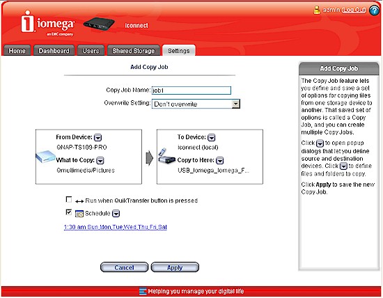 Copy job from network share to attached drive