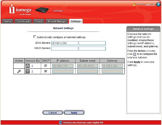 Wired and wireless network settings