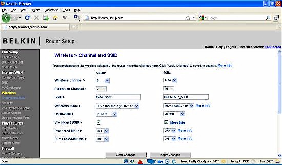 Channel and SSID settings