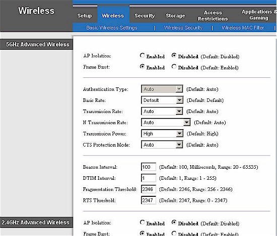 E3000 Advanced Wireless settings