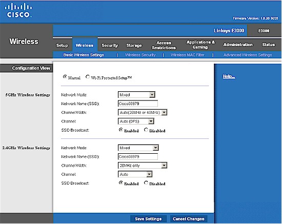 E3000 Wireless settings
