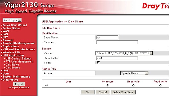 USB Disk share configuration