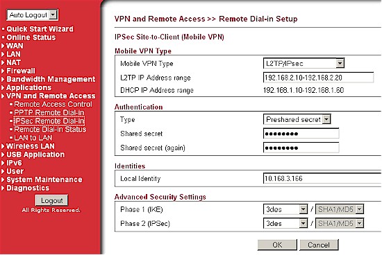 VPN IPsec client tunnel setup