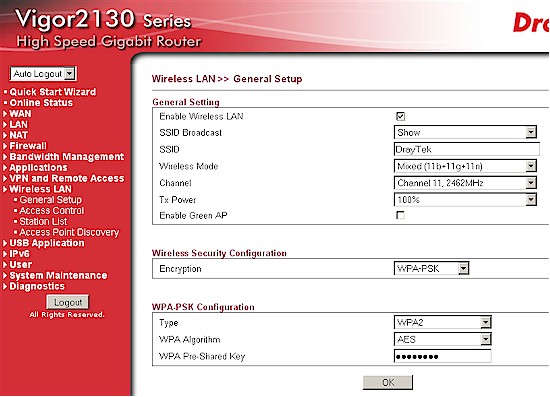 2130n WLAN settings