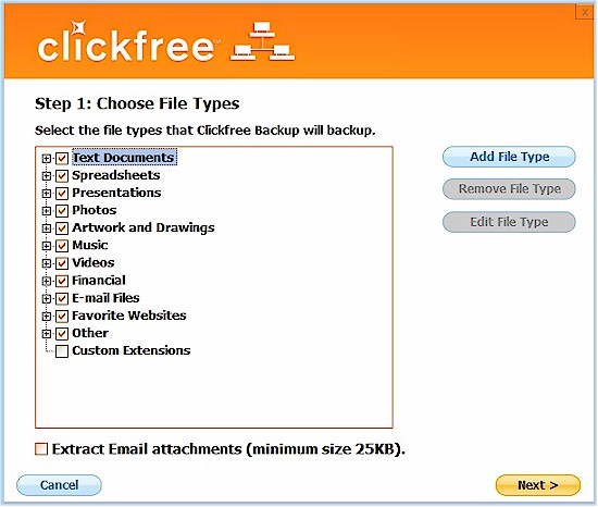 Choosing backup file types