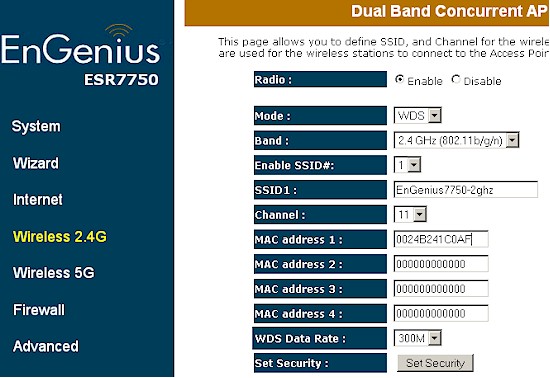 ESR7750 wireless settings for WDS link to WNDR3700 2.4 GHz radio