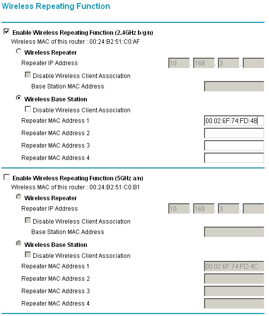 WNDR3700 wireless settings for WDS link to ESR7750 2.4 GHz radio