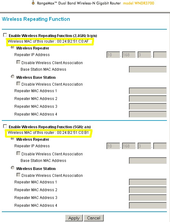 NETGEAR WNDR3700 clear MAC address indication