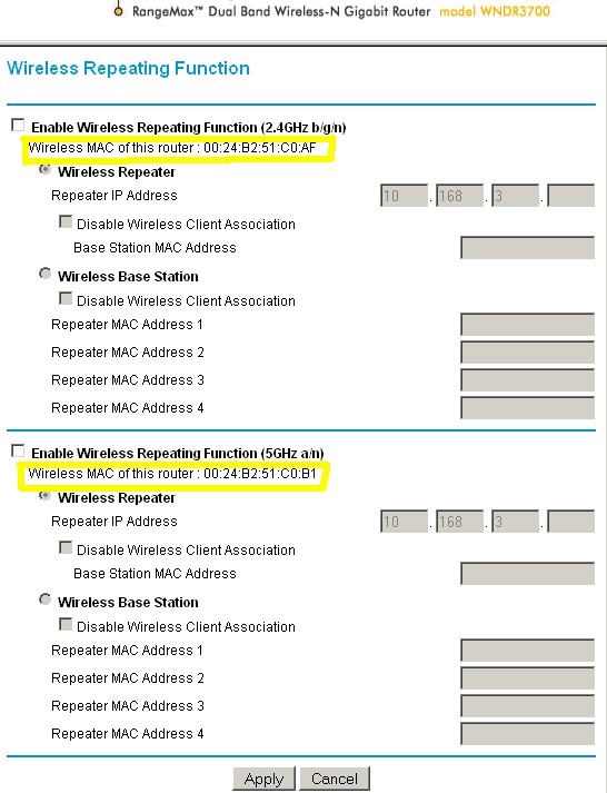 NETGEAR WNDR3700 clear MAC address indication
