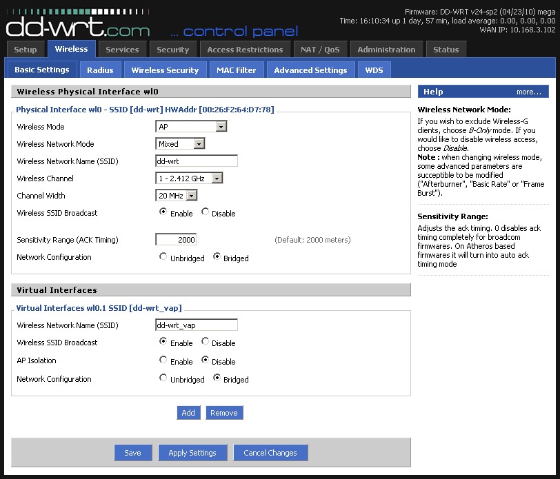 DD-WRT Wireless Basic Settings