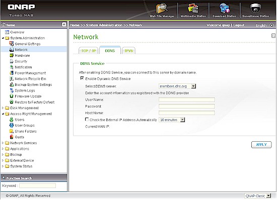 QNAP GUI DDNS page