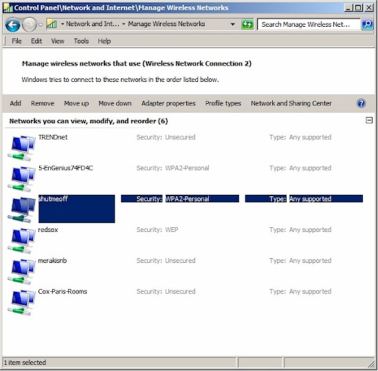 Windows 7 Manage Wireless Networks