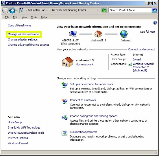 Windows 7 Network and Sharing Center