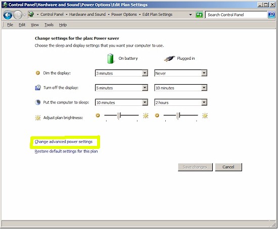 Windows 7 Edit Power Plan settings