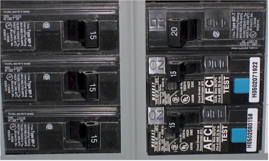 Regular and AFCI circuit breakers