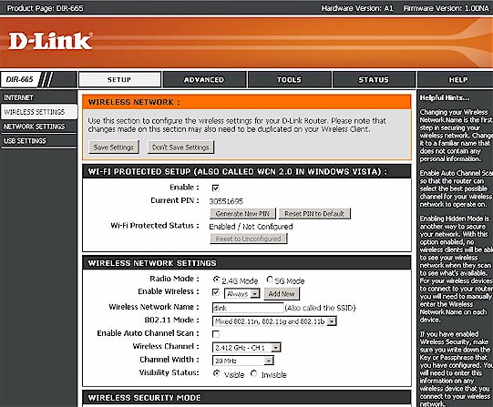 D-Link DIR-665 Basic Wireless controls