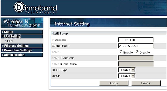 Innoband 210P-I1 LAN screen