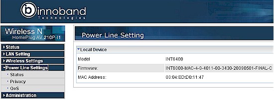 Innoband 210P-I1 Powerline status screen