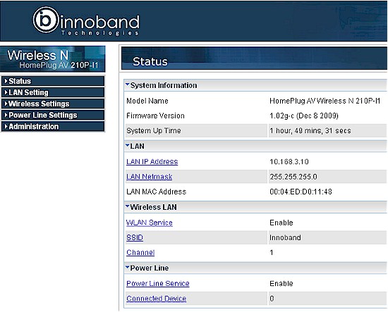Innoband 210P-I1 Status screen