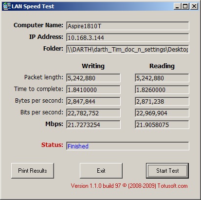 Wireless throughput - client through ESR9850 in Location 1