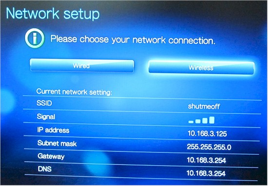 WD TV Live Plus Network setup screen