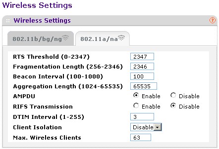 WNDAP350 advanced wireless settings