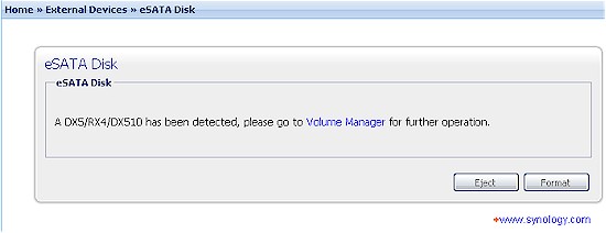 DX510 eSATA connection detected