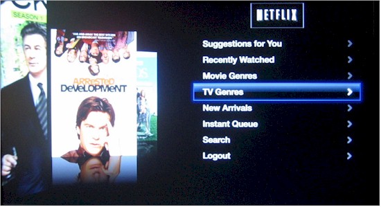 Netflix category screen with Coverflow-like content parade