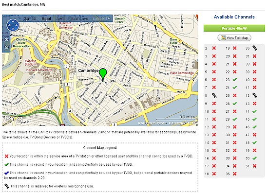 Personal / Portable, 40 mW TVBD Available Channel Map - Urban location