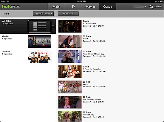 Hulu Plus iPad Queue