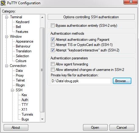Configuring the Putty key