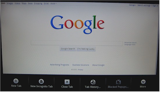 Google TV Chrome Browser default page
