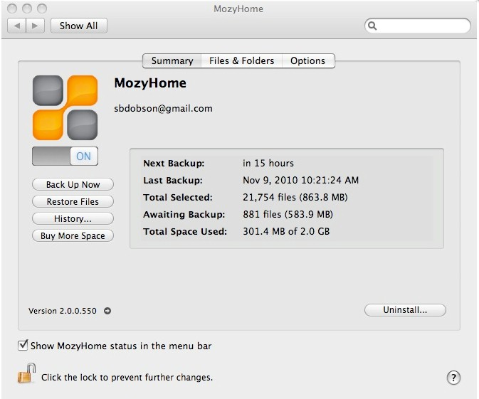 MozyHome Mac 2.0 screenshot