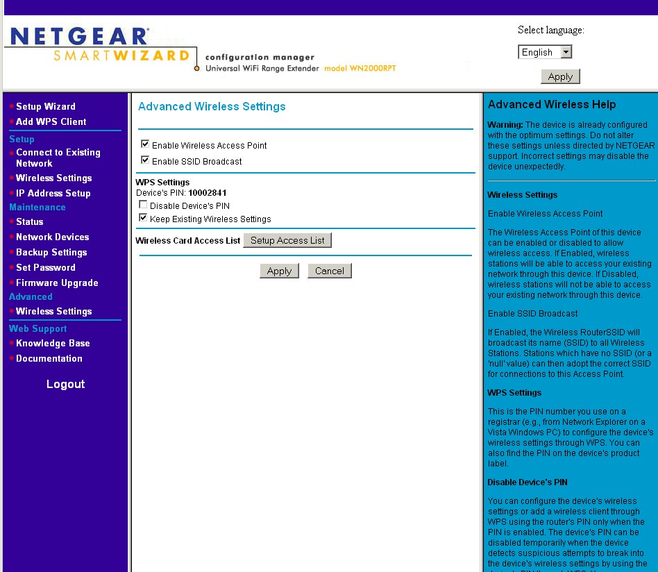 WN2000RPT Basic wireless settings