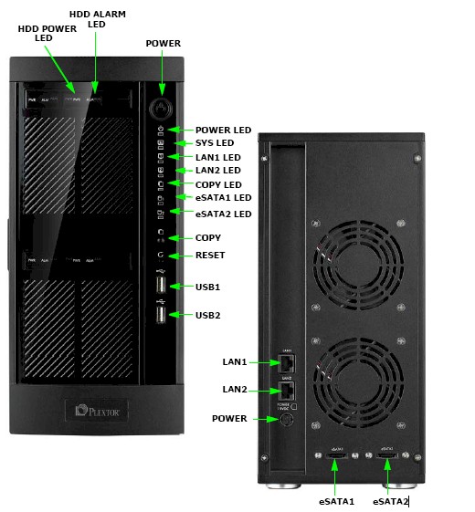 Plextor PX-NAS4 front and rear panels