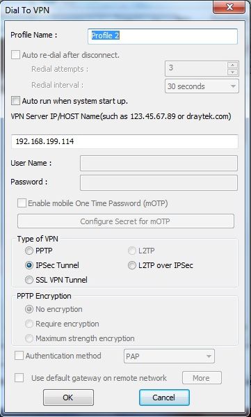 Draytek IPsec client configuration