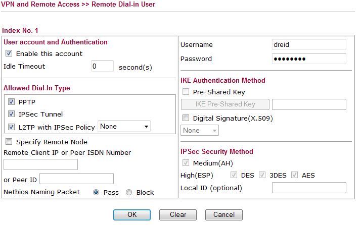 VPN user account setup