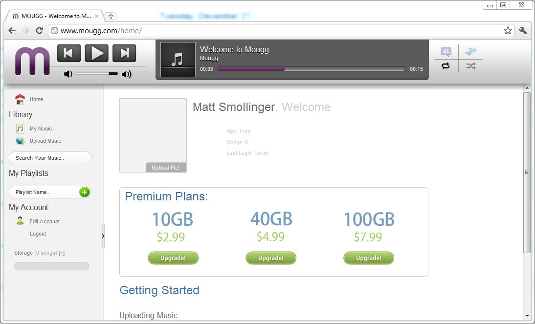 Standard home screen showing storage used and files to backup.