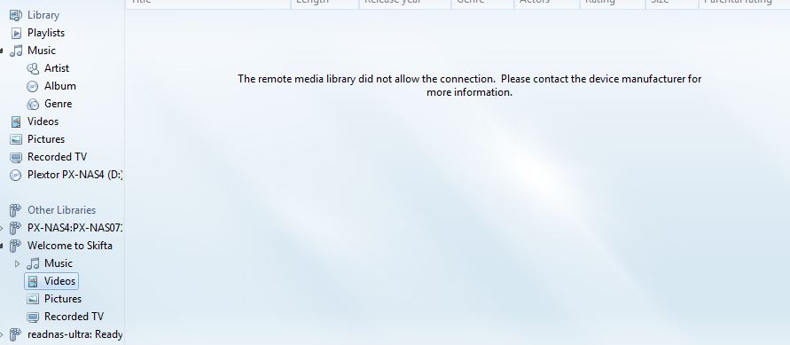 Windows Media Player not connecting to Skifta