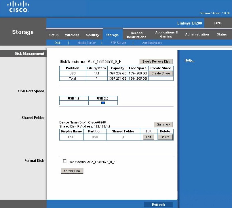 Storage Disk settings